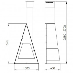Печь-камин Breda, фронтальный, верт.труба справа, чёрный, RAL (Traforart)