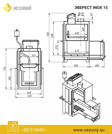 Банная печь INOX 15 (210) под обкладку (AISI 430) (Эверест)