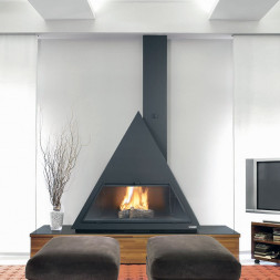 Печь-камин Bilbao, фронтальный, со стеклом, труба справа, черный (Traforart)