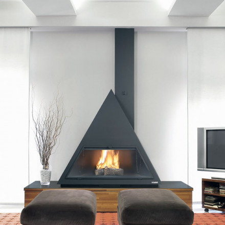 Печь-камин Bilbao, фронтальный, со стеклом, труба справа, черный (Traforart)