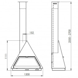 Печь-камин Bilbao, фронтальный, со стеклом, труба справа, черный (Traforart)