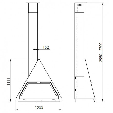 Печь-камин Bilbao, фронтальный, со стеклом, труба справа, черный (Traforart)
