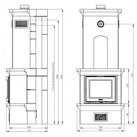Печь-камин K11, SK 1002, заднее подключение дымохода (Keddy)